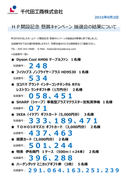 ホームページ開設 懸賞キャンペーン抽選結果のお知らせ