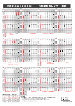 平成28年（2016） 市場開場カレンダー(都城)