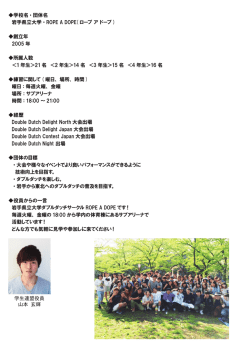 学校名・団体名 岩手県立大学・ ROPE A DOPE( ロープ ア ドープ ) 創立
