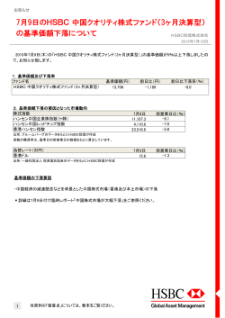 7月9日のHSBC中国クオリティ株式ファンド（3ヶ月決算型） の基準価額