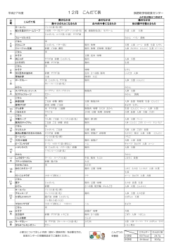 釧路町学校給食の12月分献立表