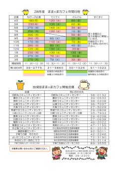 28年度 まま のまカフェ年間日程 地域版ままのまカフェ開催会場 地域版