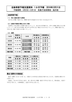 全般季節予報支援資料 1か月予報 2016年3月31日