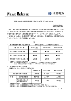 電気料金燃料費調整単価(平成28年5月分)のお知らせ