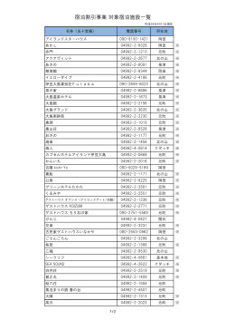 宿泊割引事業 対象宿泊施設一覧