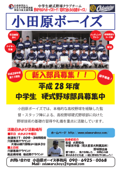 中学生 硬式野球部員募集中