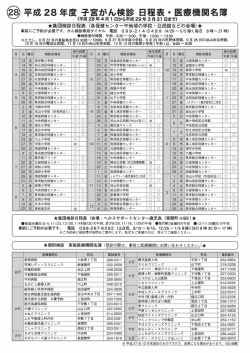女集団検診日程表（各保健センターや地域の学校 ・ 公民館などの会場）