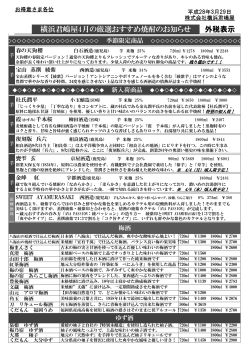 横浜君嶋屋4月の厳選おすすめ焼酎のお知らせ 外税表示