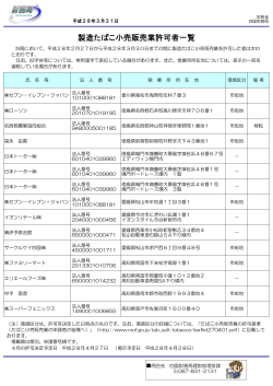 製造たばこ小売販売業許可者一覧 - 四国財務局