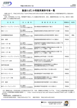 製造たばこ小売販売業許可者一覧 - 四国財務局