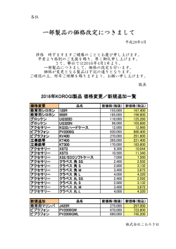 一部製品の価格改定につきまして