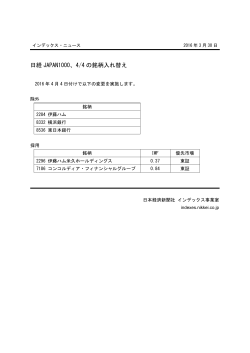 日経 JAPAN1000、4/4 の銘柄入れ替え