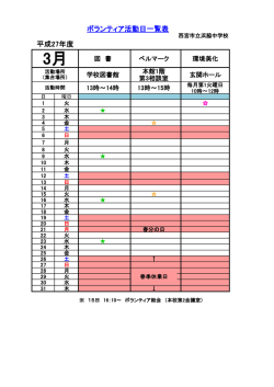 ボランティア活動日一覧表 平成27年度