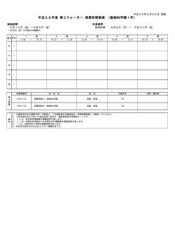 平成28年度 第2クォーター 授業時間割表 （数物科学類1年）