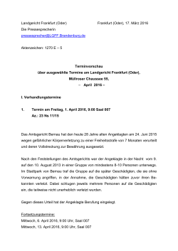 Terminvorschau April - Landgericht Frankfurt Oder