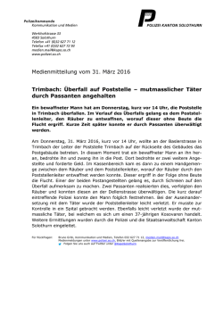 Medienmitteilung vom 31. März 2016 Trimbach
