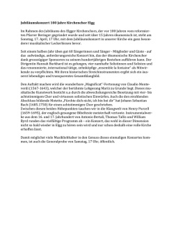 Jubil&auml;umskonzert 100 Jahre Kirchenchor Elgg Im Rahmen des