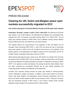 PRESS RELEASE Clearing for UK, Dutch and Belgian