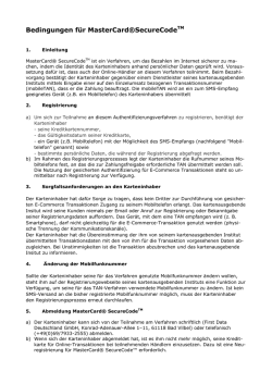 Bedingungen f&uuml;r MasterCard&reg;SecureCodeTM