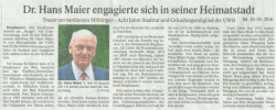 Ehrenmitglied Dr. Hans Maier verstorben - uwb