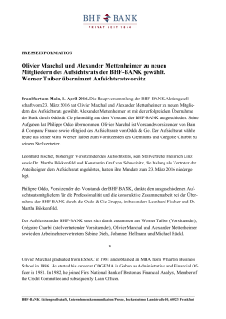 Olivier Marchal und Alexander Mettenheimer zu neuen - BHF-BANK