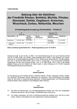 Satzung über die Gebühren der Friedhöfe Röcken