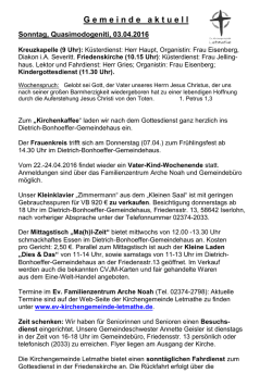 Infoblatt Gemeinde aktuell - Evangelische Kirchengemeinde Letmathe