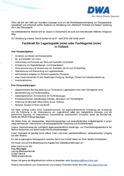 Stellenanzeige Fachkraft für Lagerlogistik (m/w)