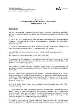 Hausarbeit - Gro&szlig;e &Uuml;bung im B&uuml;rgerlichen Recht f&uuml;r Fortgeschrittene
