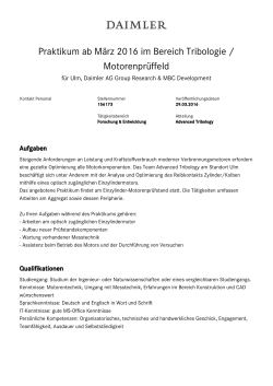 Praktikum ab März 2016 im Bereich Tribologie