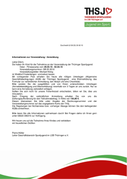 Informationen zur Veranstaltung / Anmeldung Liebe Eltern, Sie