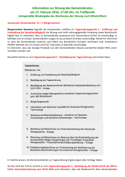Information zur Sitzung des Gemeinderates