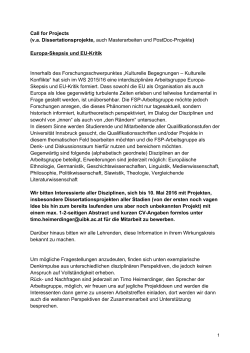 Call for Projects (v.a. Dissertationsprojekte, auch Masterarbeiten
