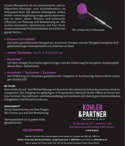 • Entwurfsarchitekt • Junior Bauleiter (auch in Ausbildung) • Bauleiter