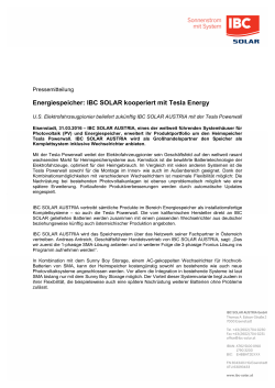 Energiespeicher: IBC SOLAR kooperiert mit Tesla