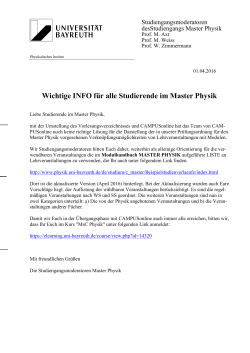 Masterstudiengang Physik - Physikalisches Institut an der