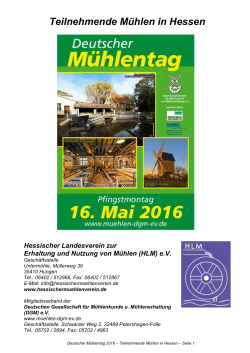 Verzeichnis der am Mühlentag 2016 in Hessen teilnehmenden