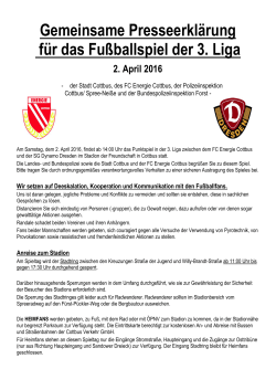 Gemeinsame Presseerklärung für das Fußballspiel der 3. Liga 2