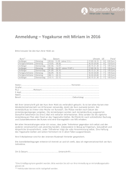 Anmeldeformularen - Yogastudio Giessen