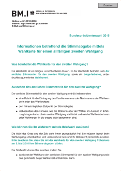 Informationen betreffend die Stimmabgabe mittels Wahlkarte f&uuml;r