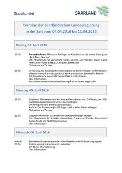 Terminplan der Landesregierung bis 11. April 2016
