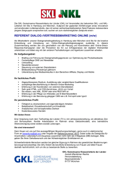 REFERENT DIALOG-/VERTRIEBSMARKETING ONLINE (m/w)