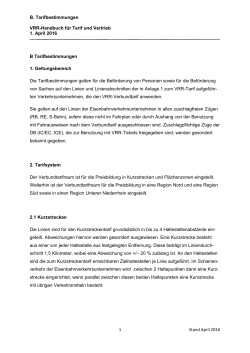 B. Tarifbestimmungen VRR-Handbuch für Tarif und Vertrieb 1. April