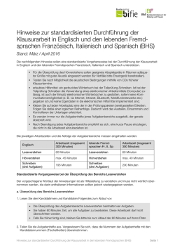 Hinweise zur standardisierten Durchf&uuml;hrung der Klausurarbeit in