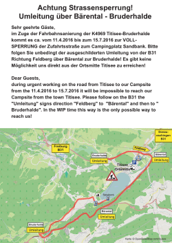 Umleitung über Bärental - Bruderhalde