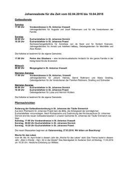 Johannesbote f&uuml;r die Zeit vom 02.04.2016 bis 10.04.2016