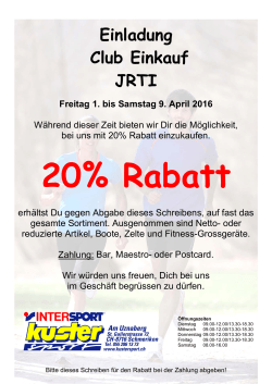 Einladung Club Einkauf JRTI Freitag 1. bis Samstag 9. April 2016