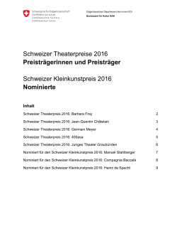 Schweizer Theaterpreise 2016 Preisträgerinnen und Preisträger