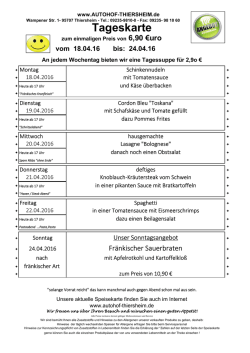 Speisekarte ab 18. April 2016