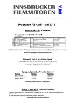 Programm für April – Mai 2016